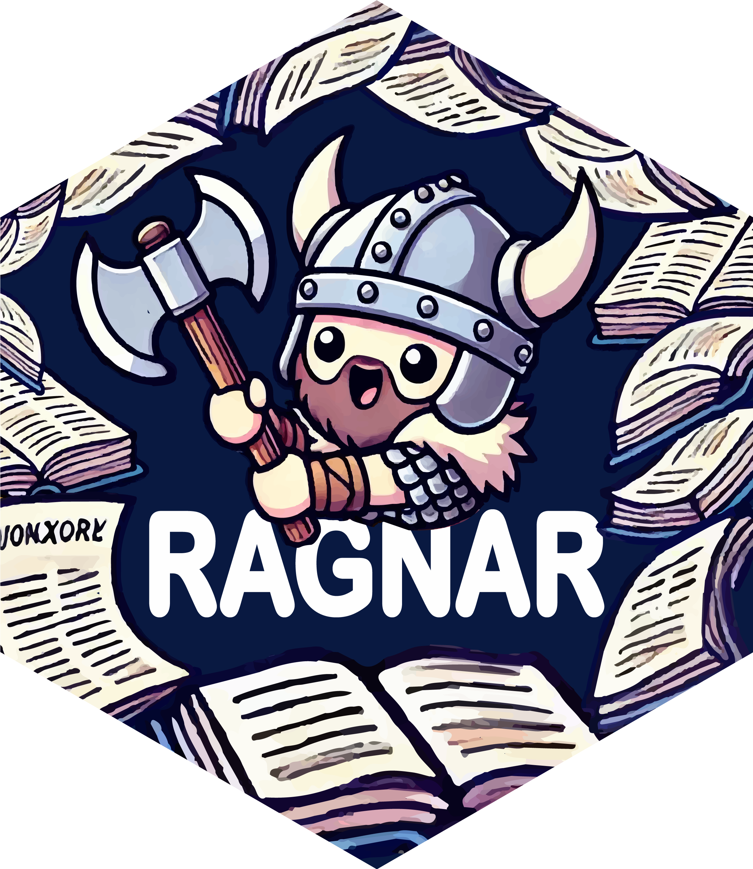 The ragnar hex sticker; a cartoonish viking happy brandishing an ax.