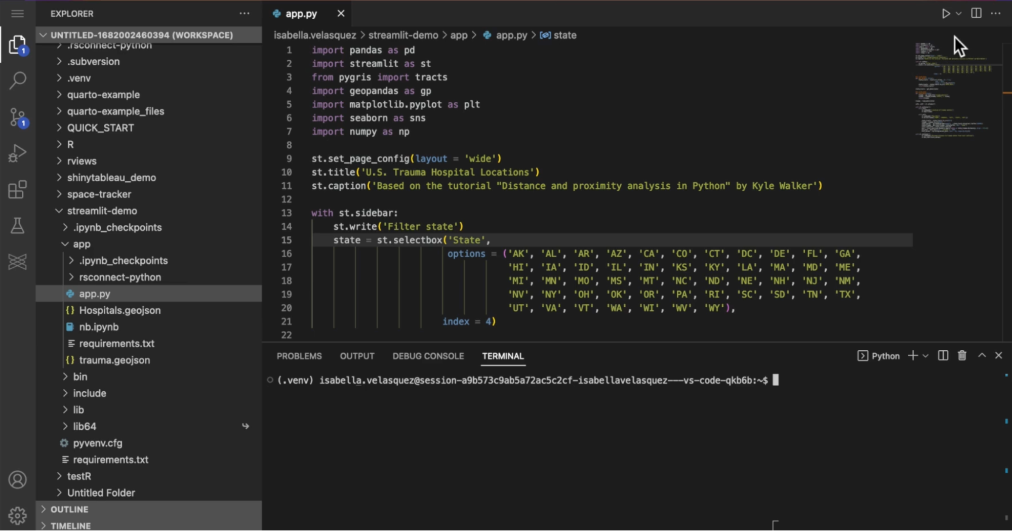 Streamlit Python file in VS Code on Posit Workbench