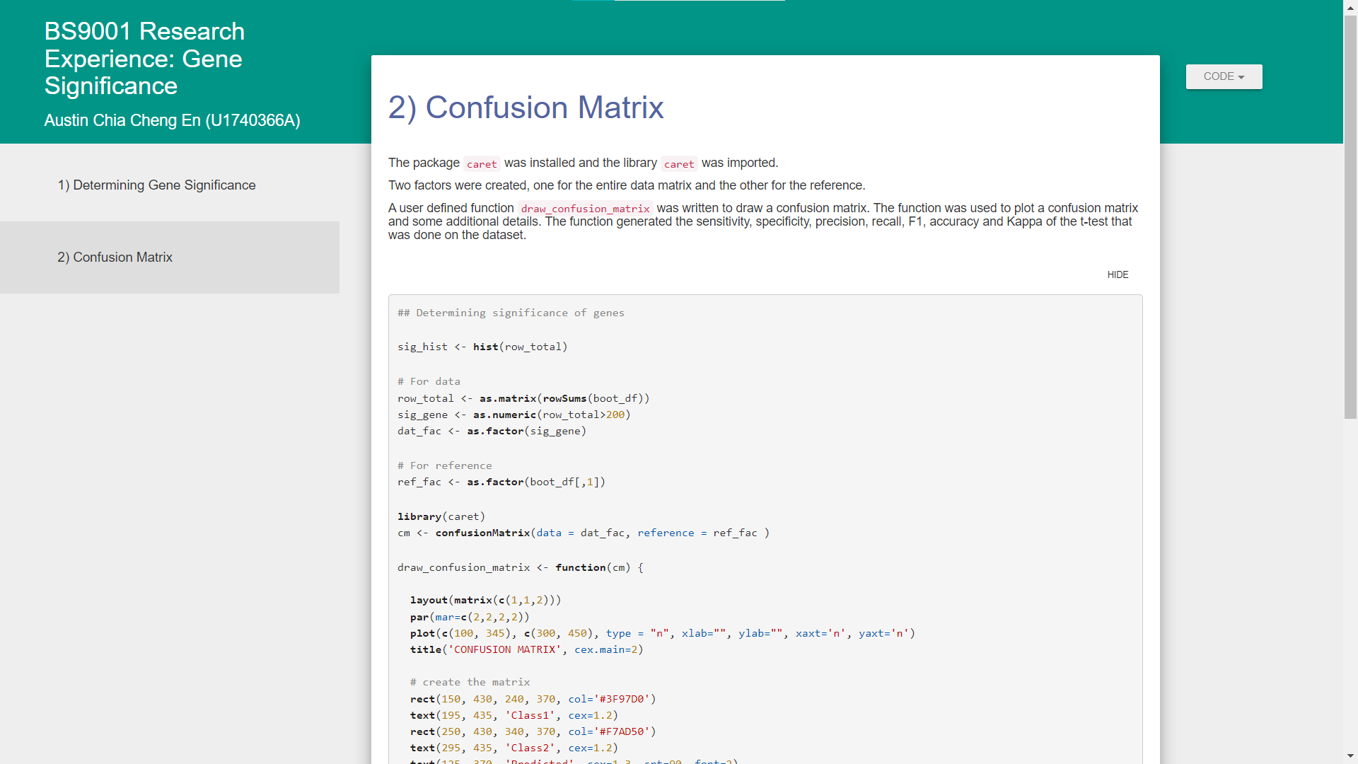 Confusion Matrix R Markdown document as an example of research using R