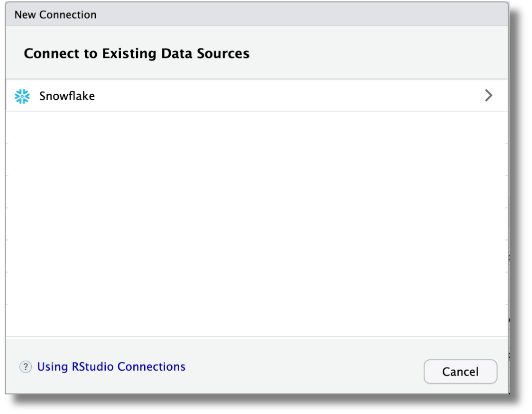 The Drivers pane in Posit Workbench showing Snowflake as an available driver.