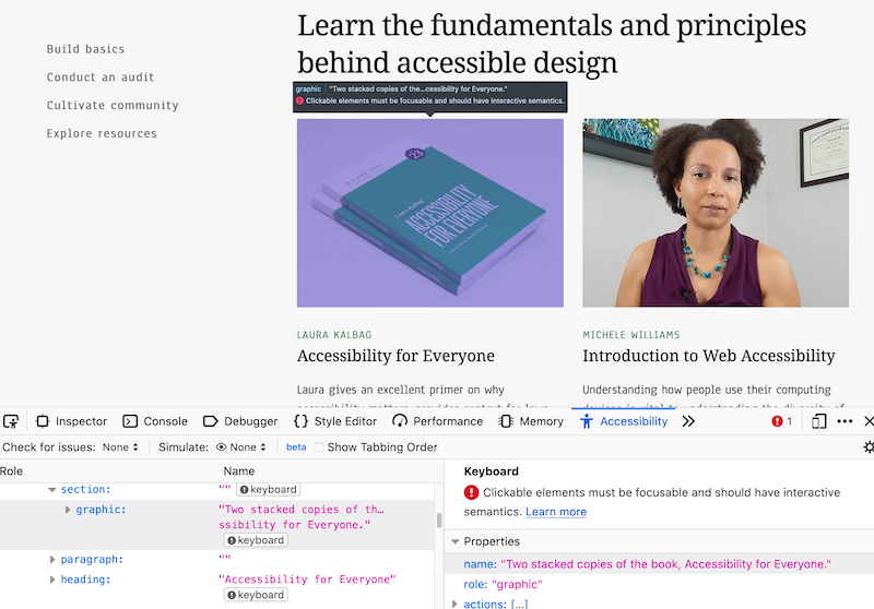 Screenshot of accessibility details for an image on a11yproject.com.