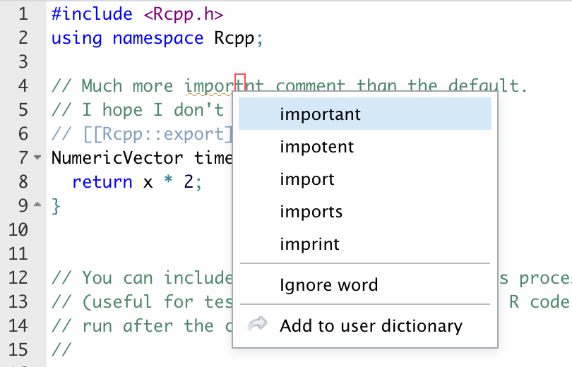 Context menu in C++ comment