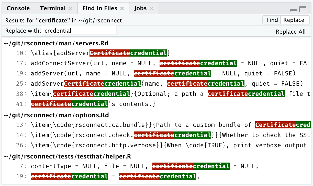 Screenshot of Global Replace in action