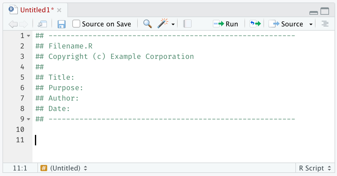 Screenshot showing an R script with content from a default template