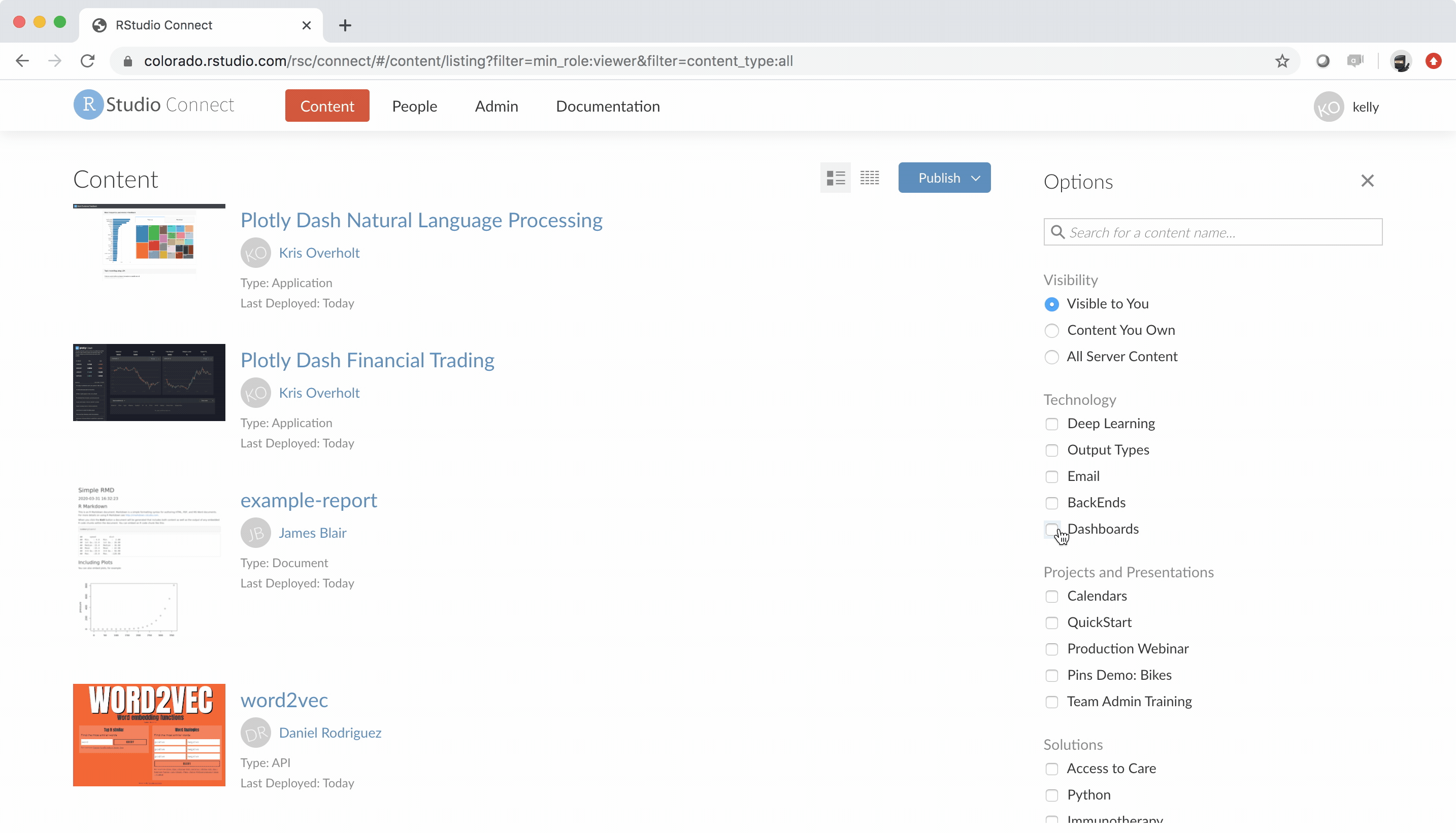 Share filtered content links in RStudio Connect 1.8.2