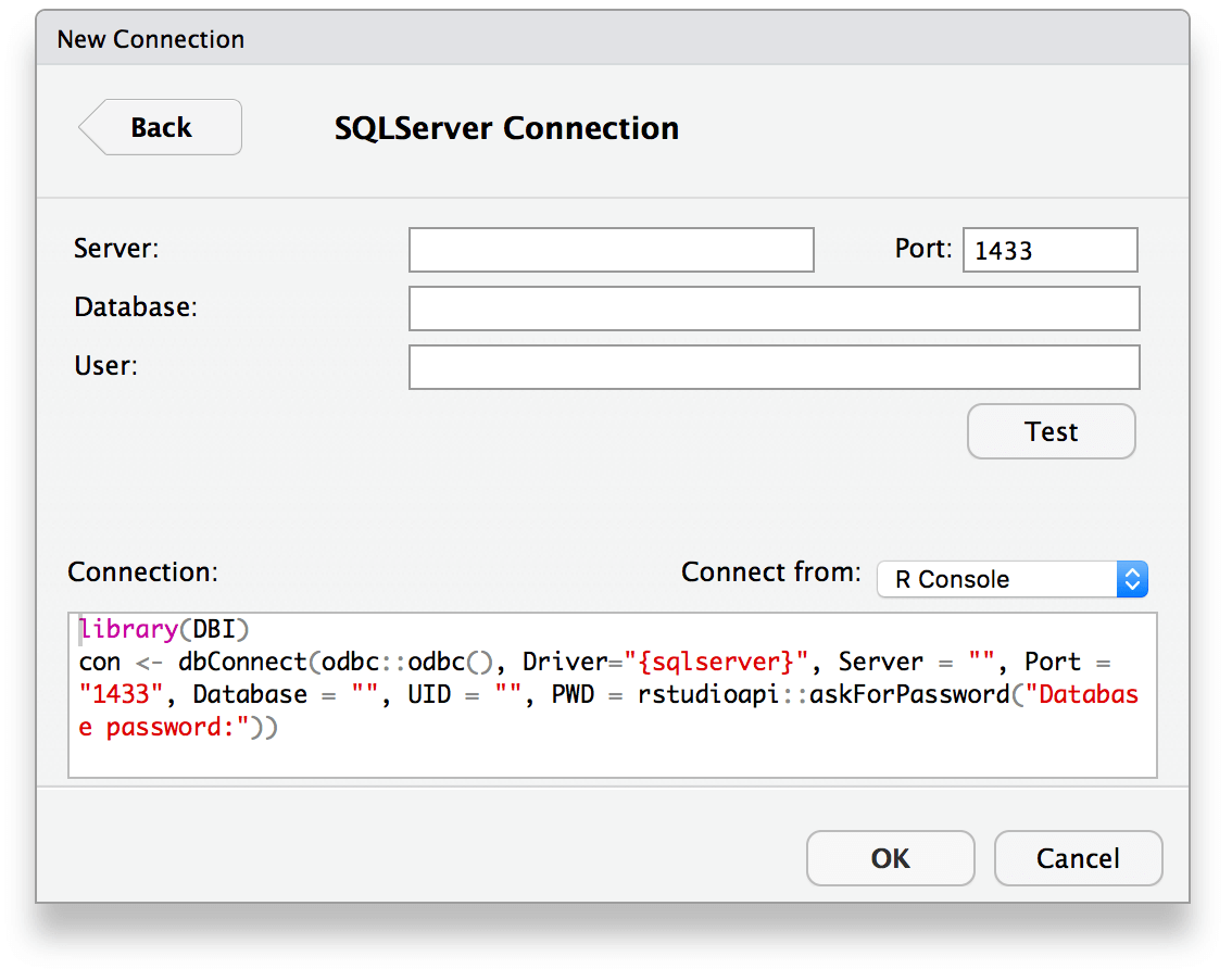 RStudio Connection wizard
