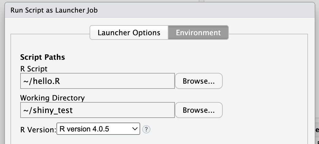 The “Run Script as Launcher Job” modal in RStudio Workbench