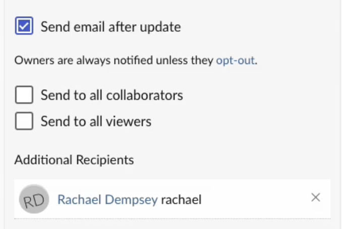 A checkbox saying send email after update.