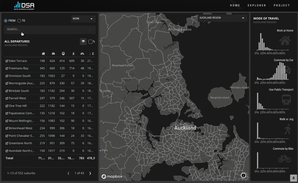 GIF showing the functionality of the Commute Explorer app.