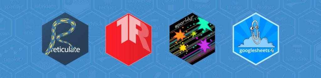 Connectivity Packages hex logos on blue background