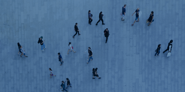 Birds eye view of business professionals walking 