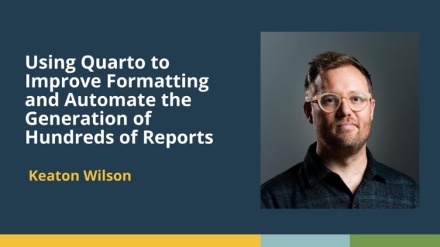 Thumbnail for the 2025 posit::conf presentation on using Quarto to improve report formatting and automation for market research at KS&R.
