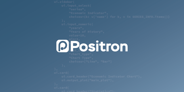 positron logo over code
