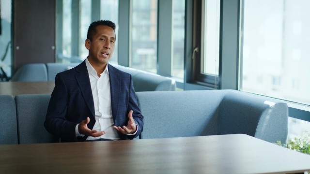 Video thumbnail of Matthew Montero, Chief Data Officer at Gen Re, discussing the company's data and AI strategy