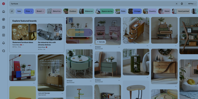 Image of phone displaying Pinterest search results