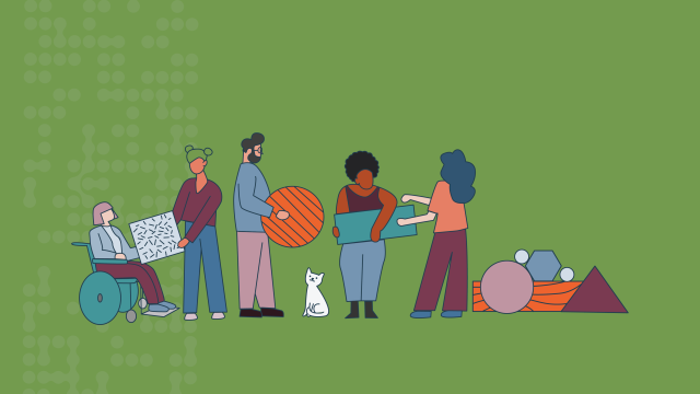people passing blocks in a line, illustration