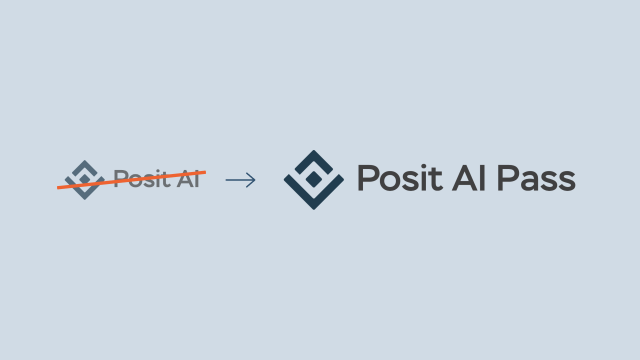 The old Posit AI logo, crossed out next to the new Posit AI Pass logo