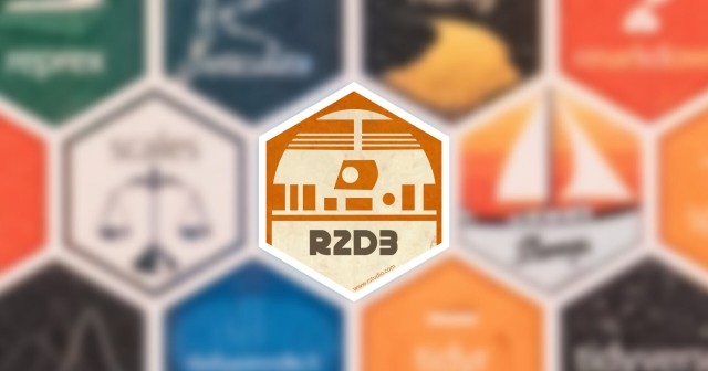 The r2d3 hex on a blurred wall of other package hexes