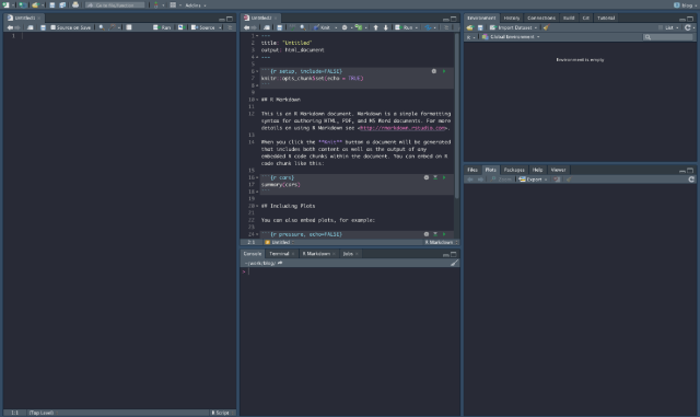 RStudio in dark theme