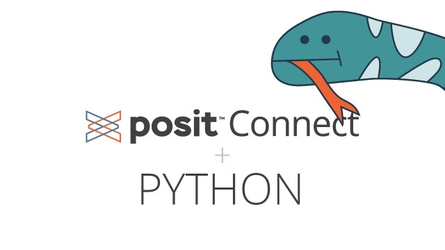 Text says Posit Connect plus Python. Above the text is a minimalistic image of a cartoon snake .