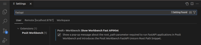Workbench FastAPI Hint settings screen