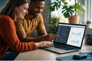 Two people at a computer