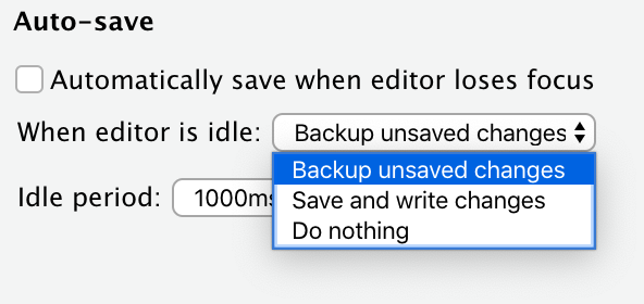 Section of Options dialog showing auto-save preferences