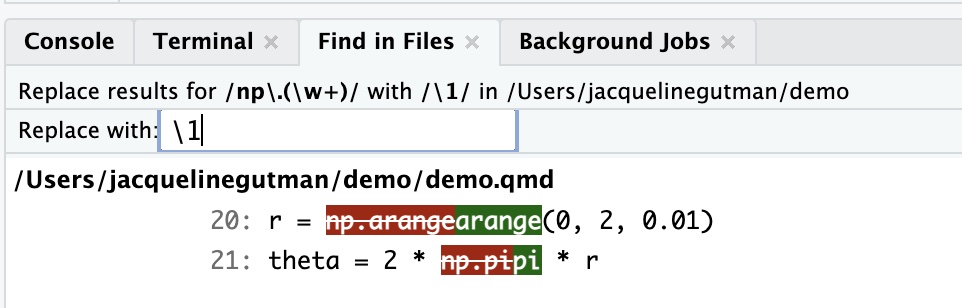 Find in Files Regular expression Replace