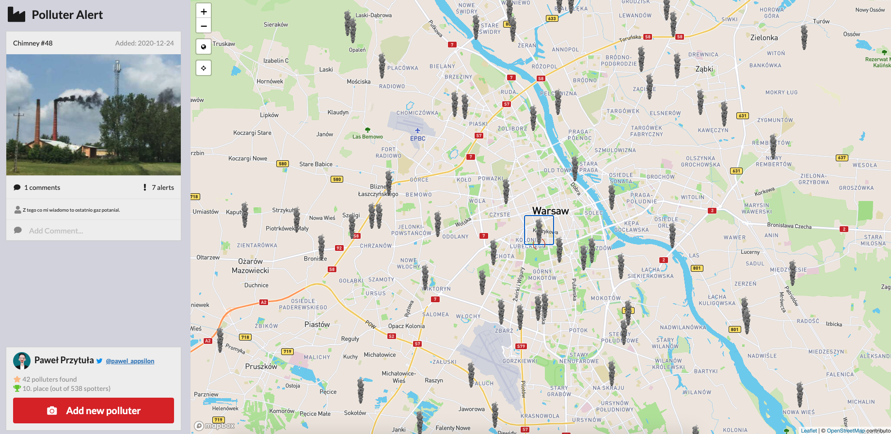 Screenshot from Polluter Alert app