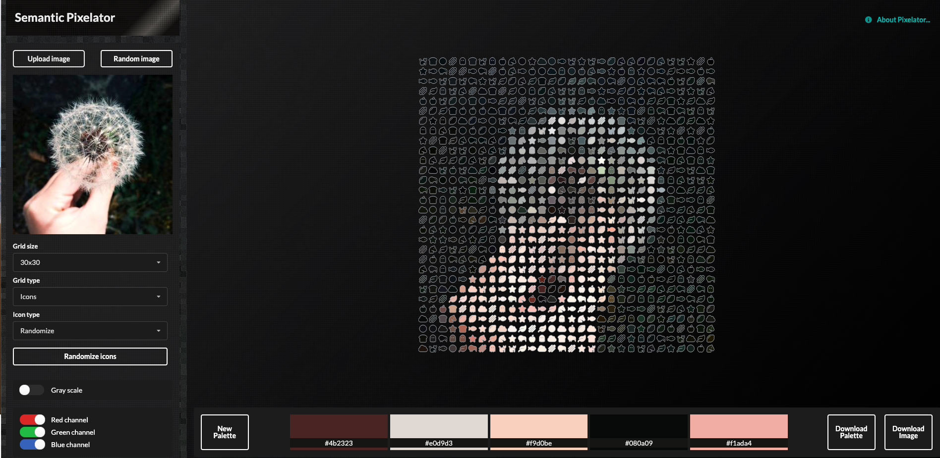 Screenshot from Semantic Pixelator app