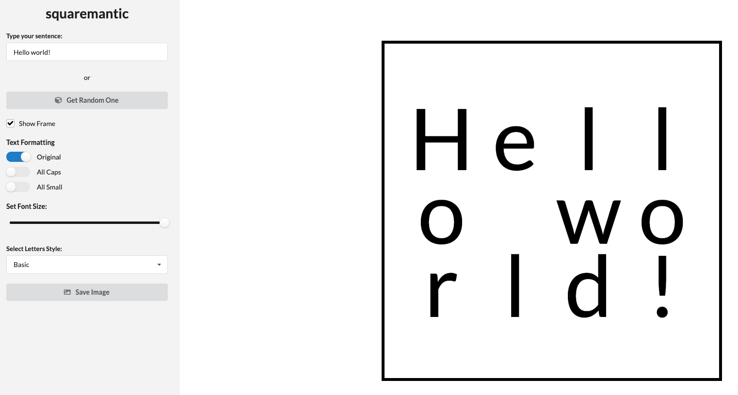 Screenshot from Squaremantic app