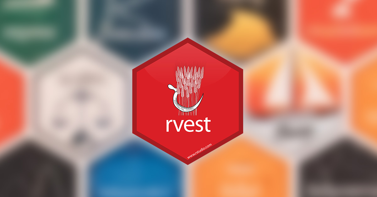 The rvest package on a blurred wall of other package hexes