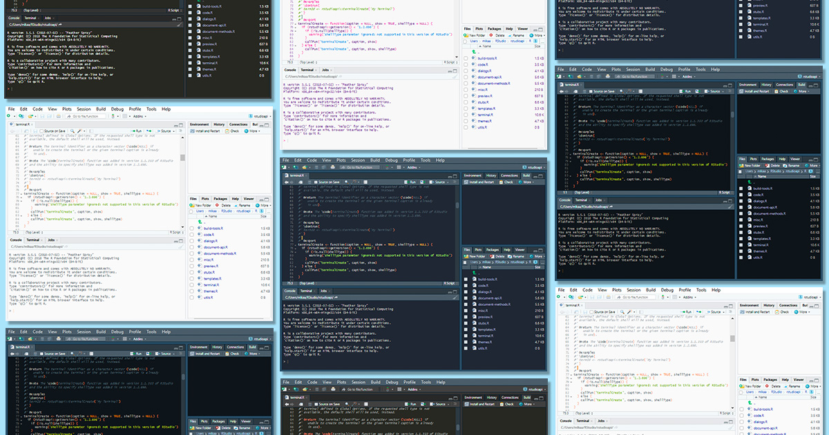 A collage of various RStudio themes