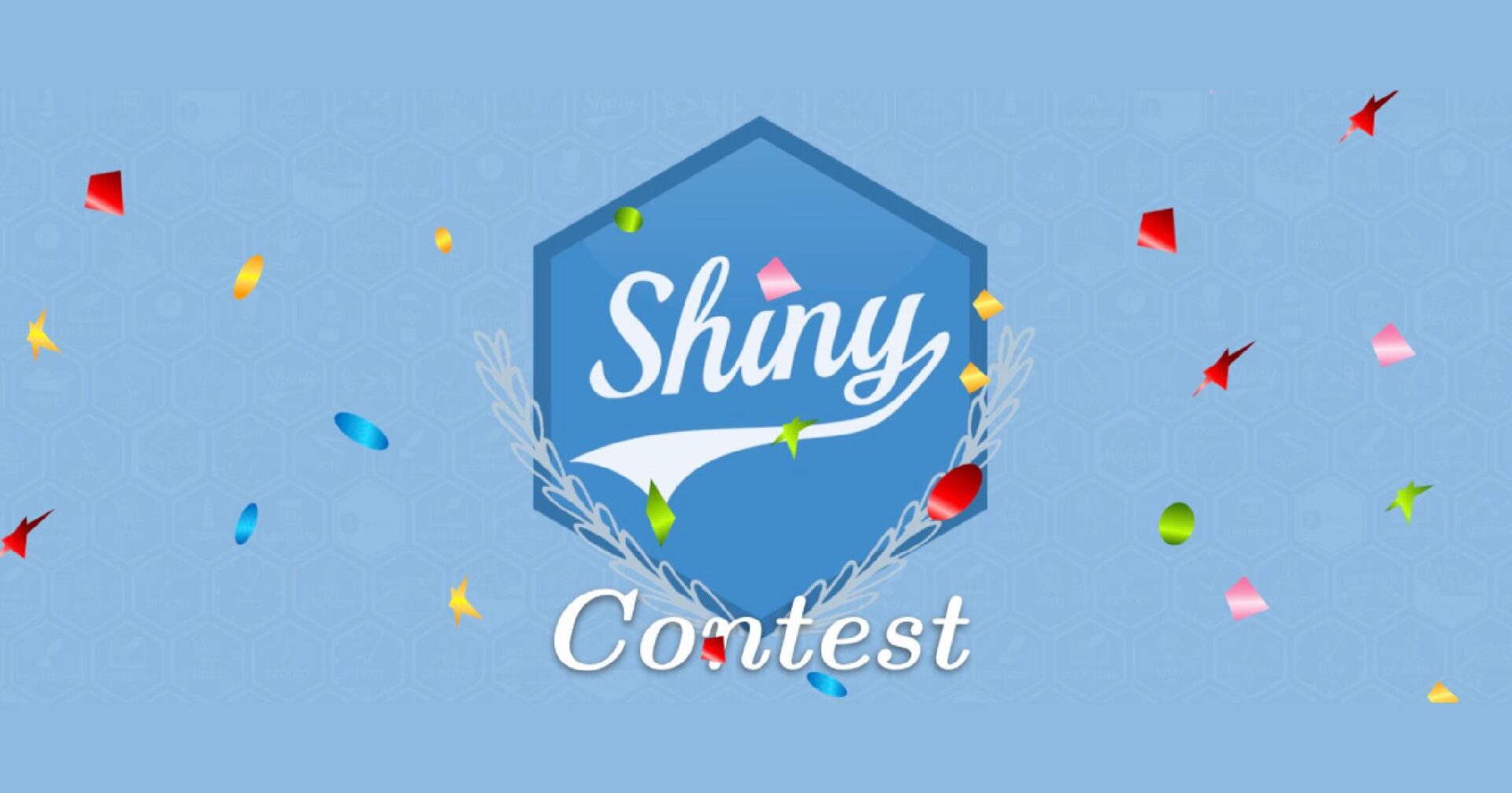 Text: Shiny Contest. The Shiny hex sticker with confetti falling around it.