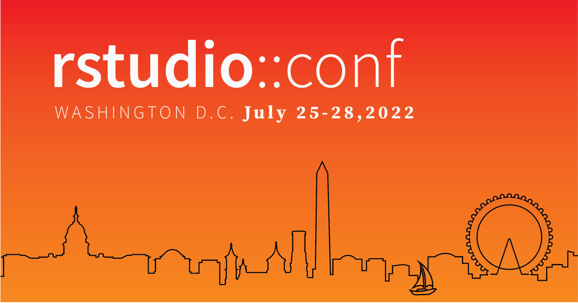 Conference logo for rstudio::conf(2022) featuring the National Harbor shoreline.