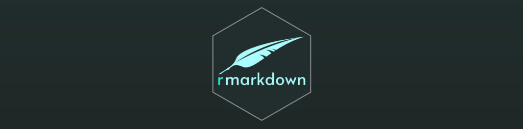R Markdown hex sticker on a dark green background