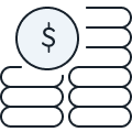 finance icon with stacks representing money using $ symbol