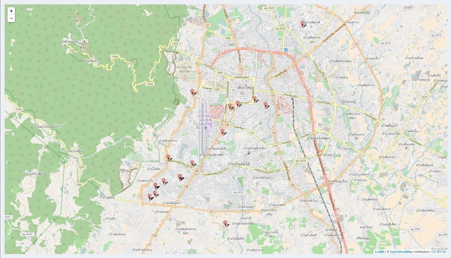 map of city in Thailand with multiple geo markers