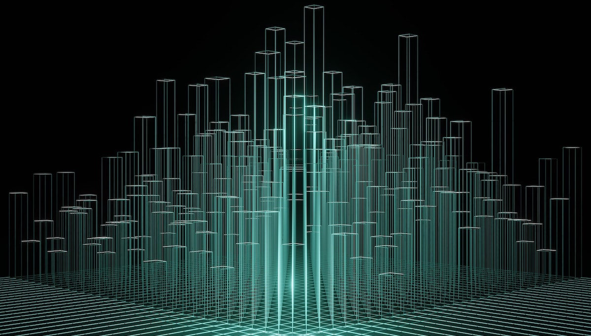 3D transparent bar plots in a black room