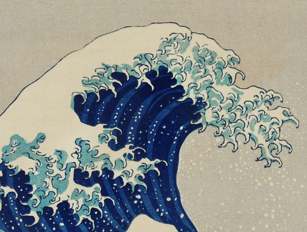 Imagem cortada da grande onda da impressão de Kanagawa por Hokusai