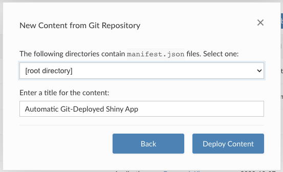New content from Git repository pop up with the root directory chosen as the directory with the manifest.json file.