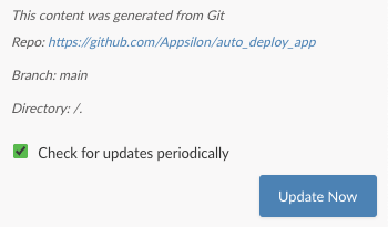 Info tab for content generated with Git with check for updates periodically checked.