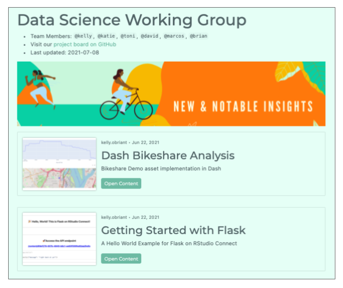 A dashboard made with RStudio Connect