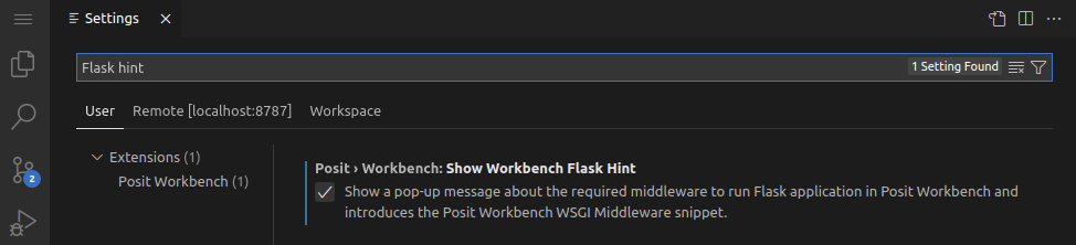 Workbench Flask Hint option checked off