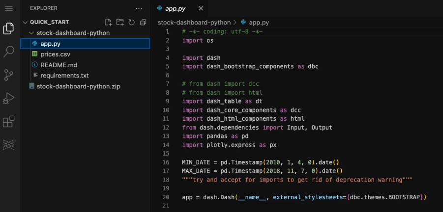 VS Code with the app.py file open.
