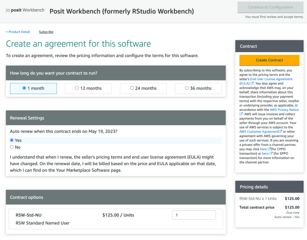 Purchasing a subscription to Posit Workbench for RStudio on Amazon SageMaker via the AWS Marketplace