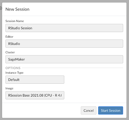 Choosing an instance type and image for your RStudio session on Amazon SageMaker