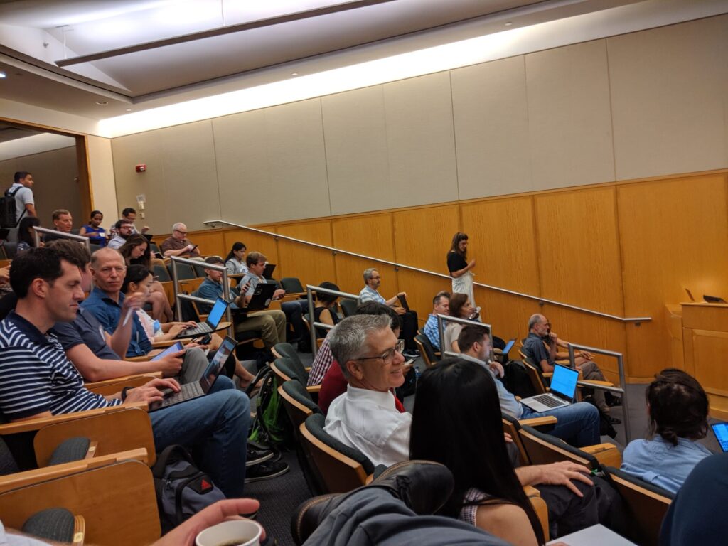 The audience at R in Pharma, sitting in a lecture hall