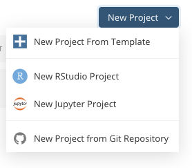 Opening a new project in Posit Cloud, with New Project from Template as an option.
