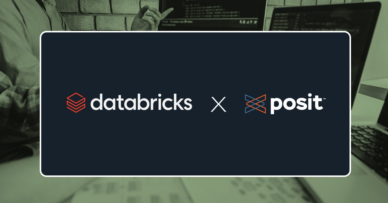 Databricks logo and Posit logo with an x inbetween.